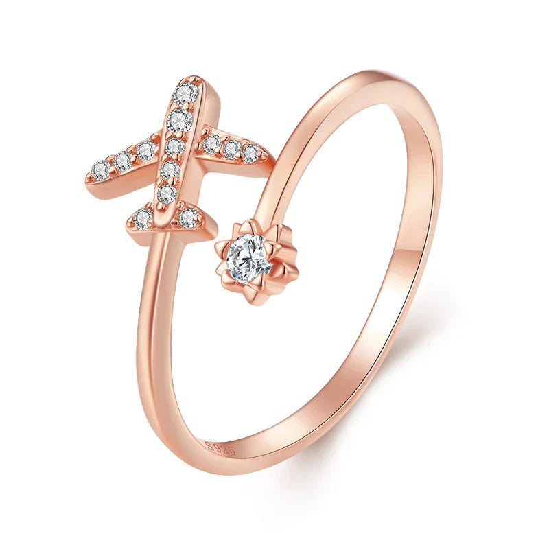 True Silver Airplane Ring for Women rose gold