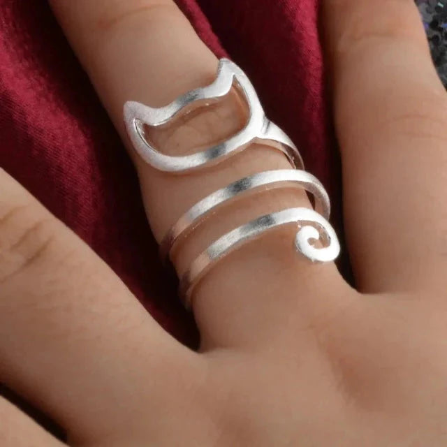 Silver Cat Band Ring