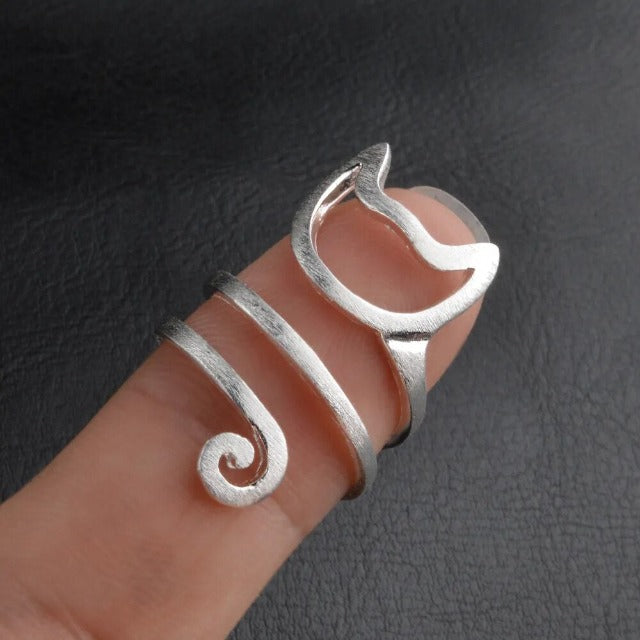Silver Cat Band Ring
