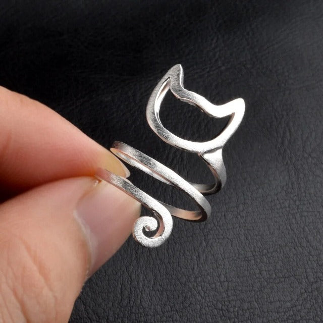 Silver Cat Band Ring