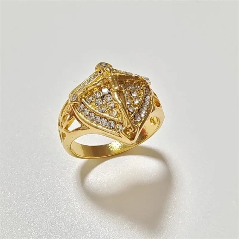 Christian Jesus Ring Band with Rhinestones