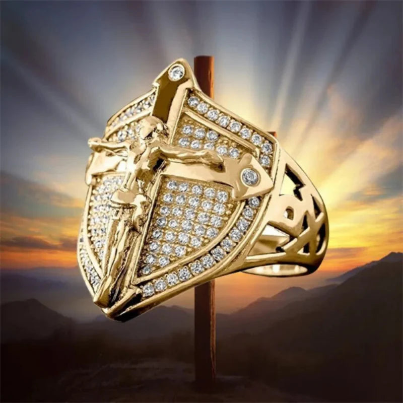Christian Jesus Ring Band with Rhinestones