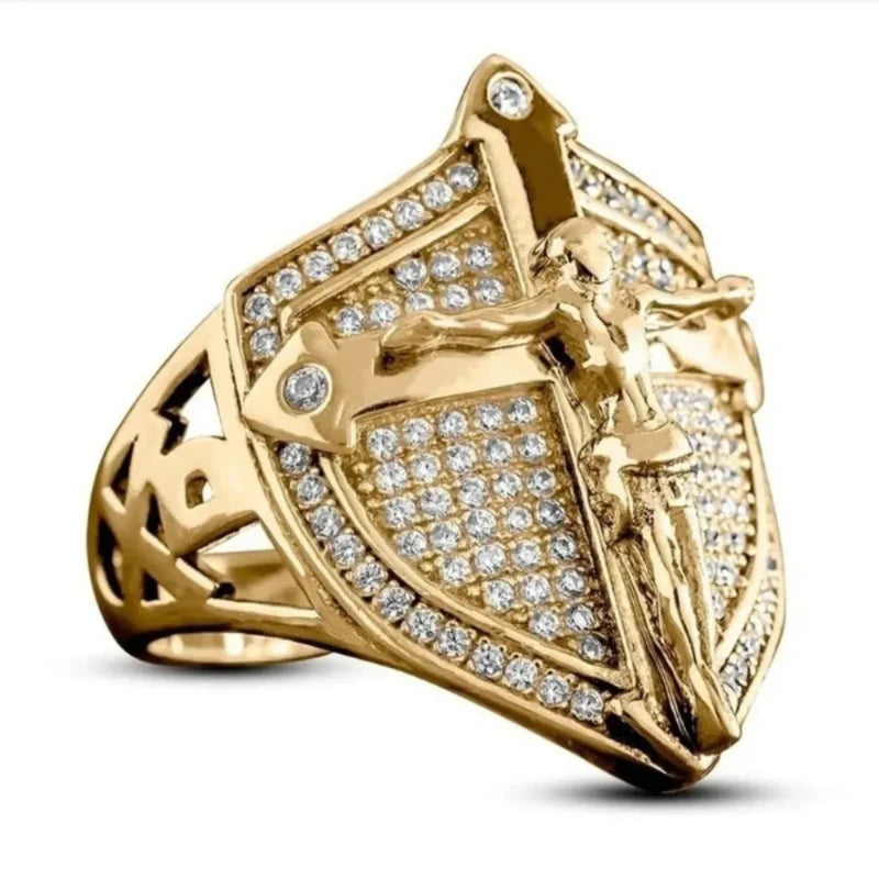 Christian Jesus Ring Band with Rhinestones