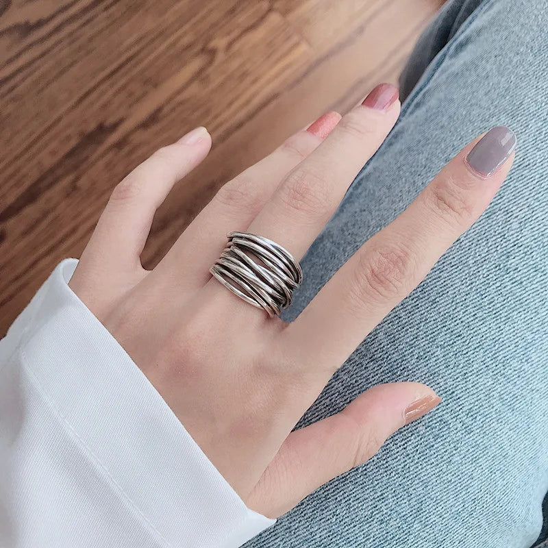 Ethnic Style Women's Band Ring silver