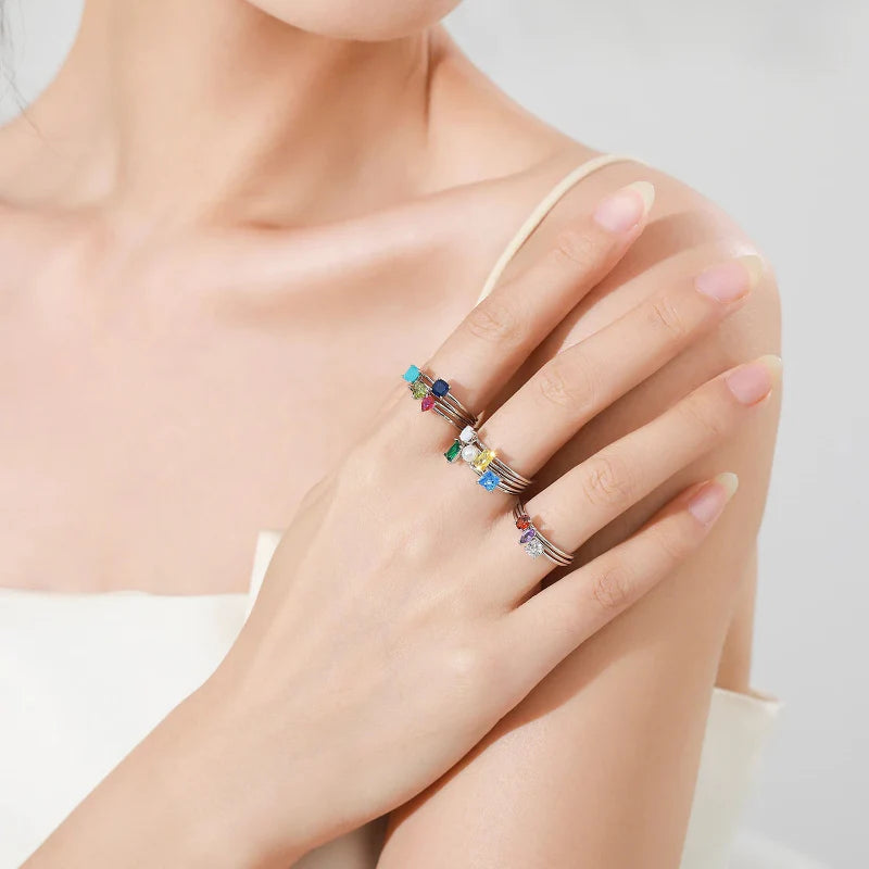 Colored Zircon Band Ring Birthstone