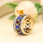 Ethnic Oriental-Style Band Ring in blue and red