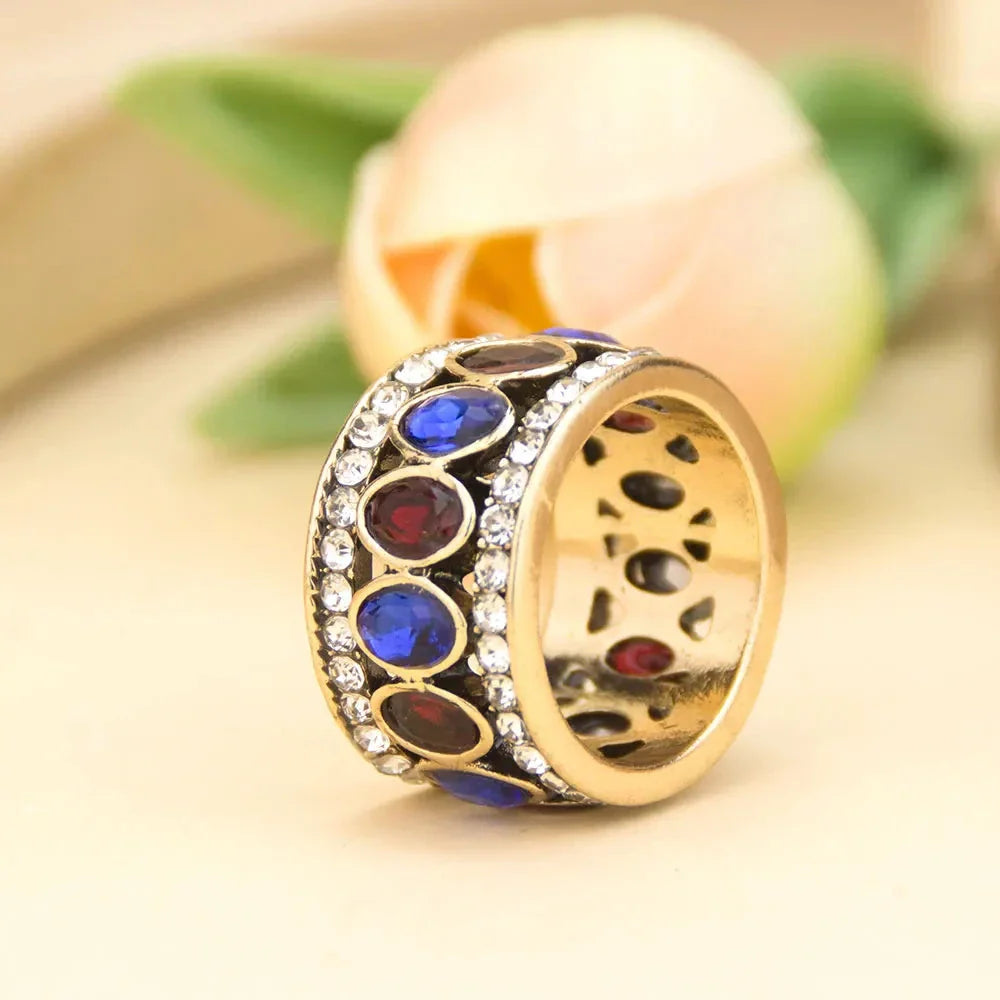 Ethnic Oriental-Style Band Ring in blue and red