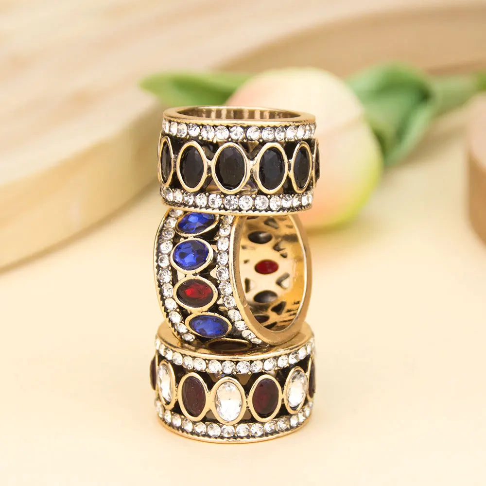 Ethnic Oriental-Style Band Ring in blue and red