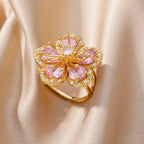 5-Petal Flower Band Ring in Pink Zircon