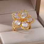 5-Petal Flower Band Ring in White Zircon