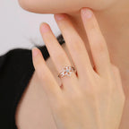 5-Petal Flower Ring with Zircon, Silver