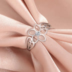 5-Petal Flower Ring with Zircon, Silver