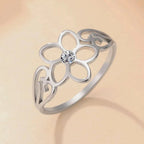 5-Petal Flower Ring with Zircon, Silver