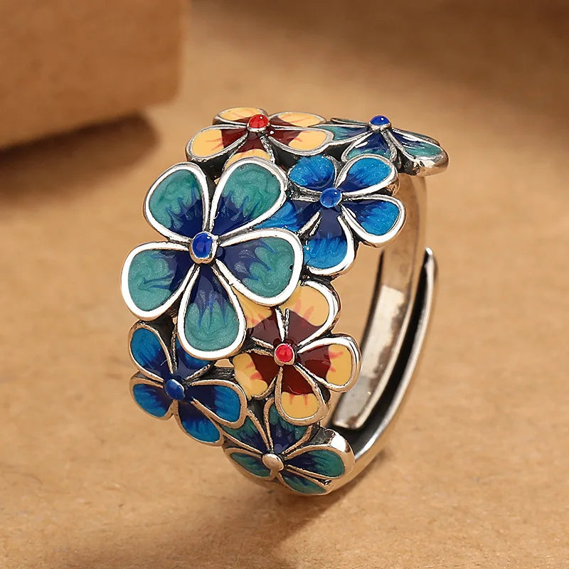 Colored Flowers Band Ring