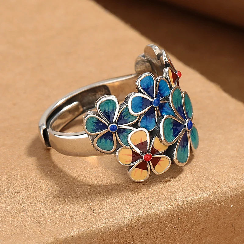 Colored Flowers Band Ring