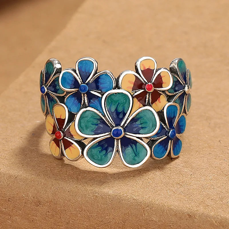 Colored Flowers Band Ring