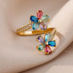 Colored Flower Zircon Ring in Gold