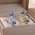 Colored Flower Zircon Ring in Silver