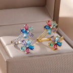 Colored Flower Zircon Ring in Silver