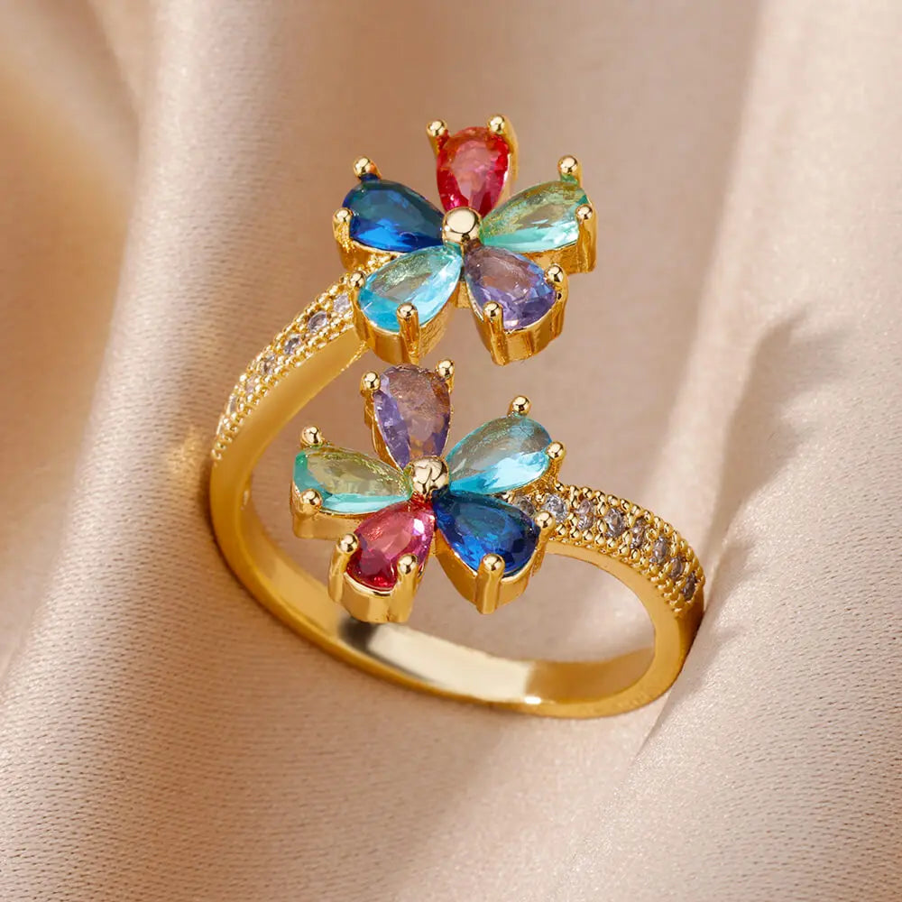 Colored Flower Zircon Ring in Gold