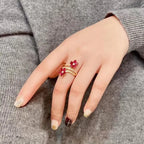 Red Flower and Zircon Band Ring
