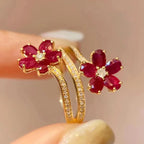 Red Flower and Zircon Band Ring
