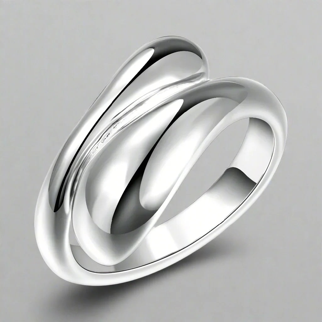 Silver Hollow Water Drop Band Ring