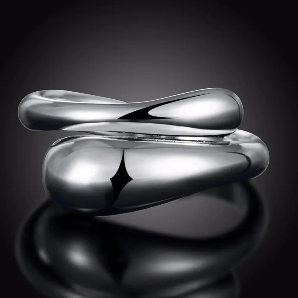 Silver Hollow Water Drop Band Ring