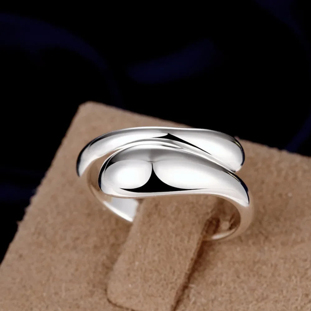 Silver Hollow Water Drop Band Ring