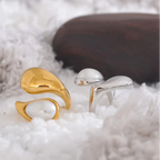 White Pearl Water Drop Band Ring gold