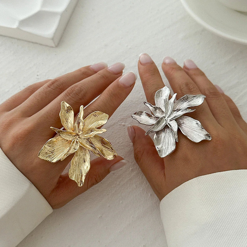 Large Flower Band Ring silver