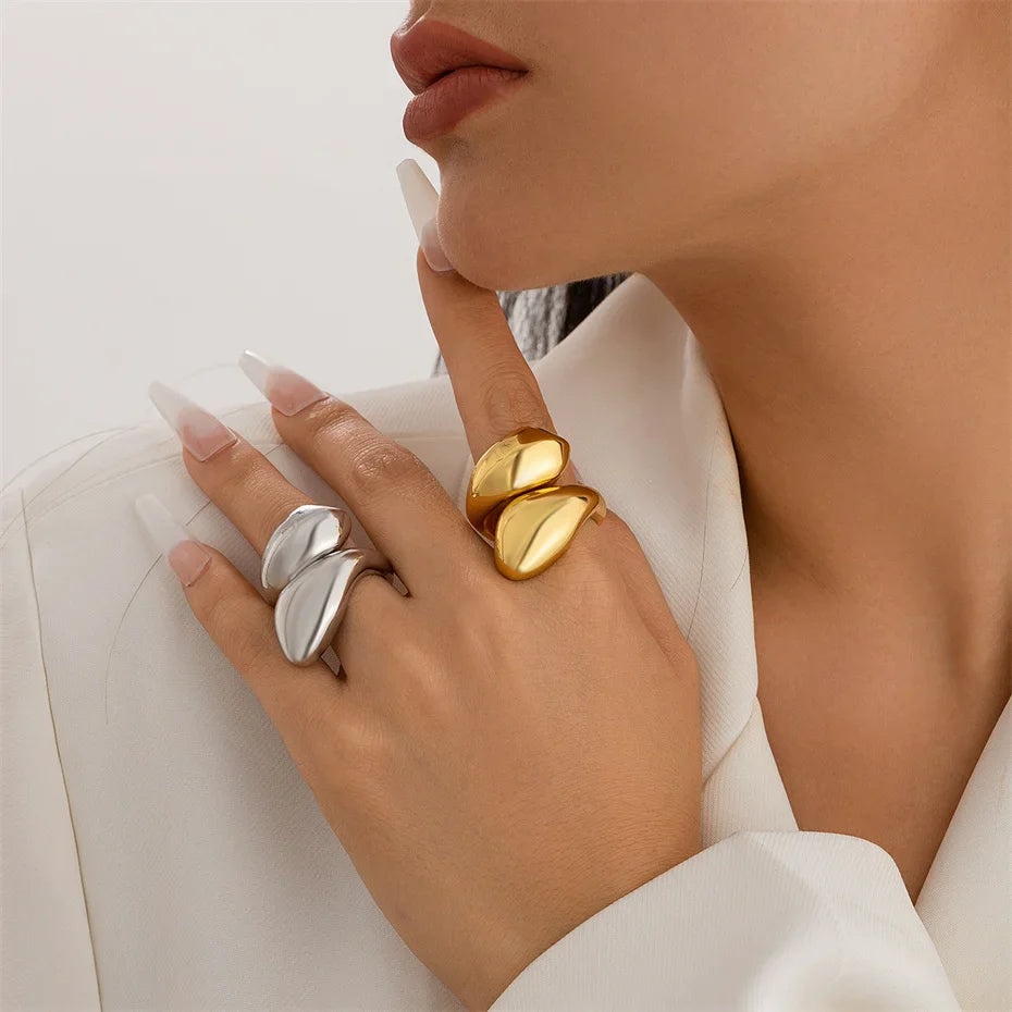 Asymmetric Large Water Drop Ring Silver