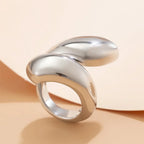 Asymmetric Large Water Drop Ring Silver