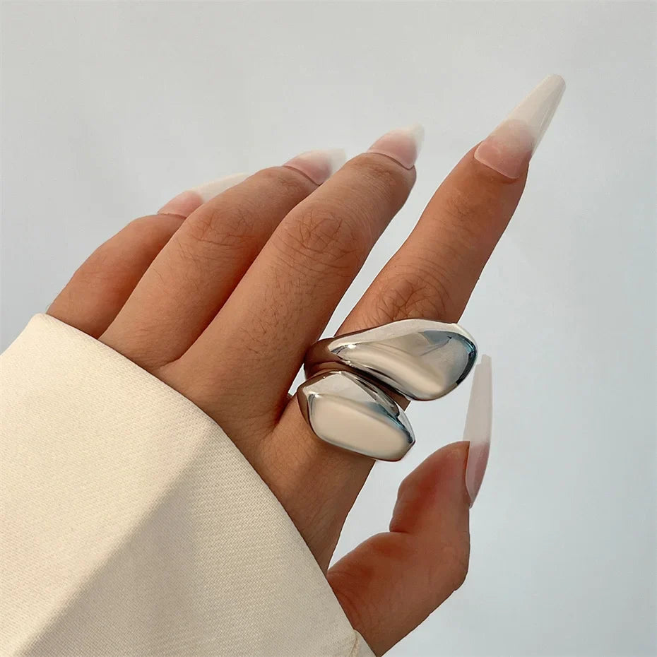 Asymmetric Large Water Drop Ring Silver