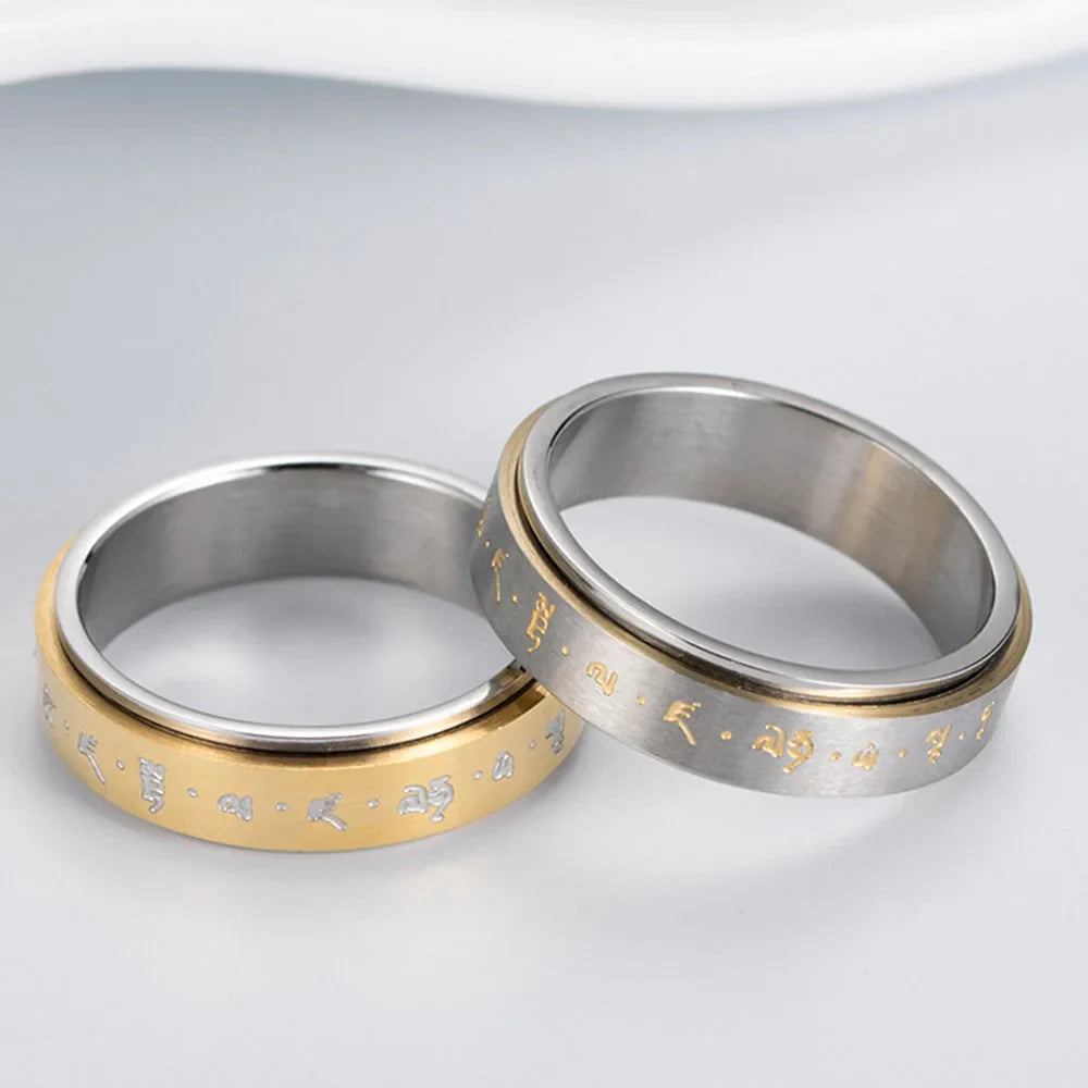 Patterned Band Anti-Stress Spinner Ring for Men or Women gold