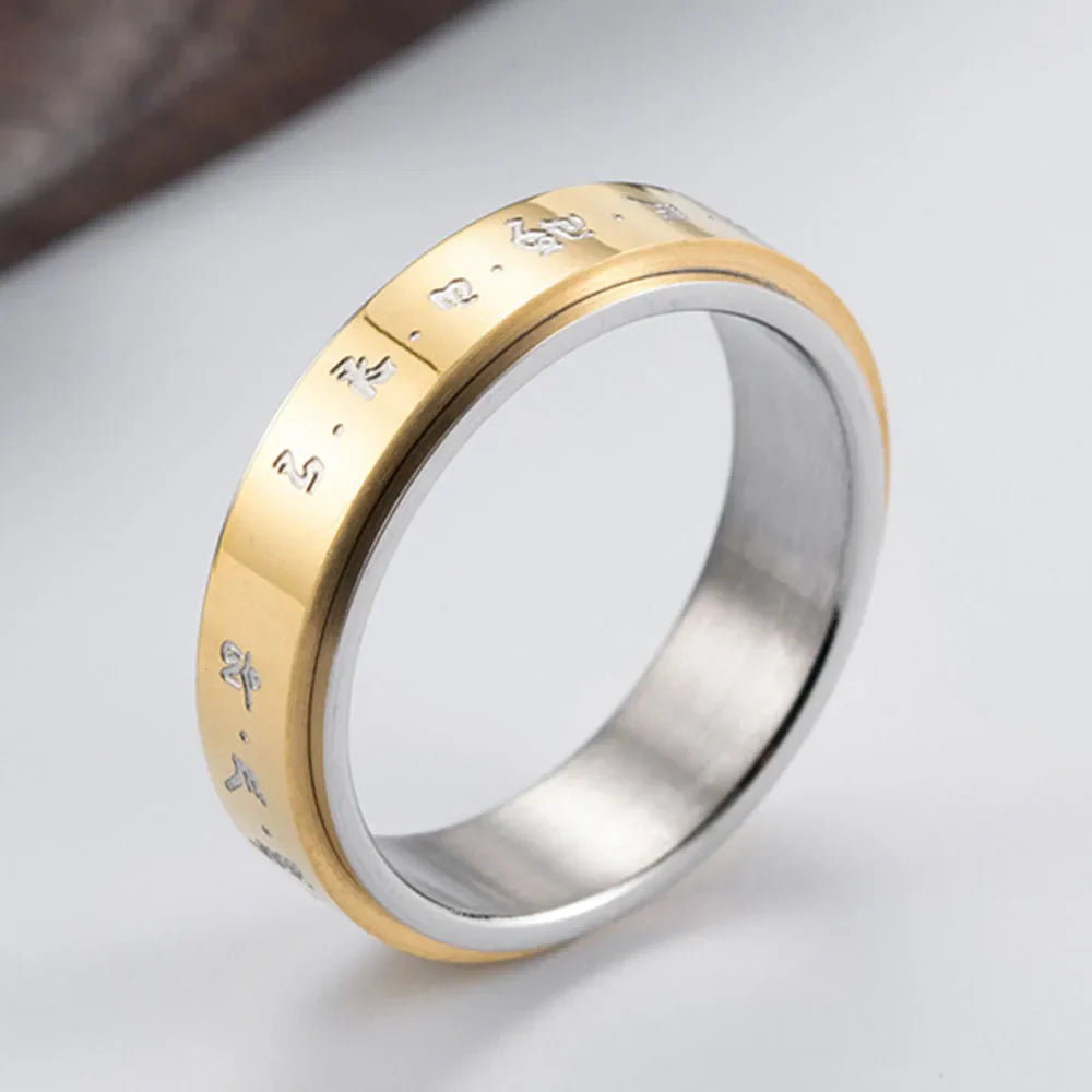 Patterned Band Anti-Stress Spinner Ring for Men or Women gold
