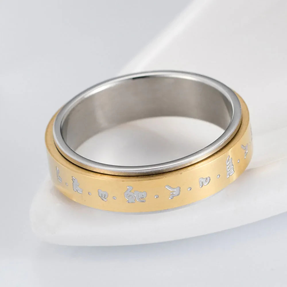 Patterned Band Anti-Stress Spinner Ring for Men or Women gold