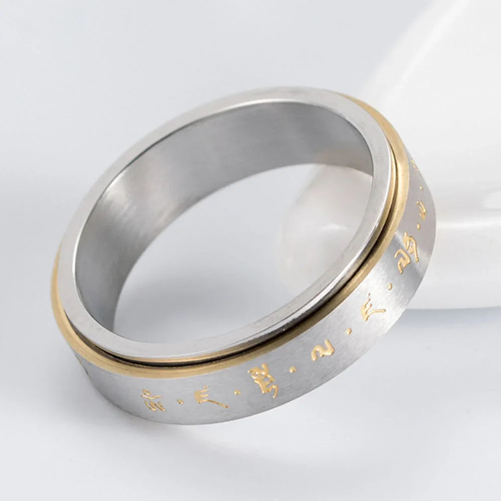 Patterned Band Anti-Stress Spinner Ring for Men or Women silver