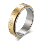 Patterned Band Anti-Stress Spinner Ring for Men or Women gold