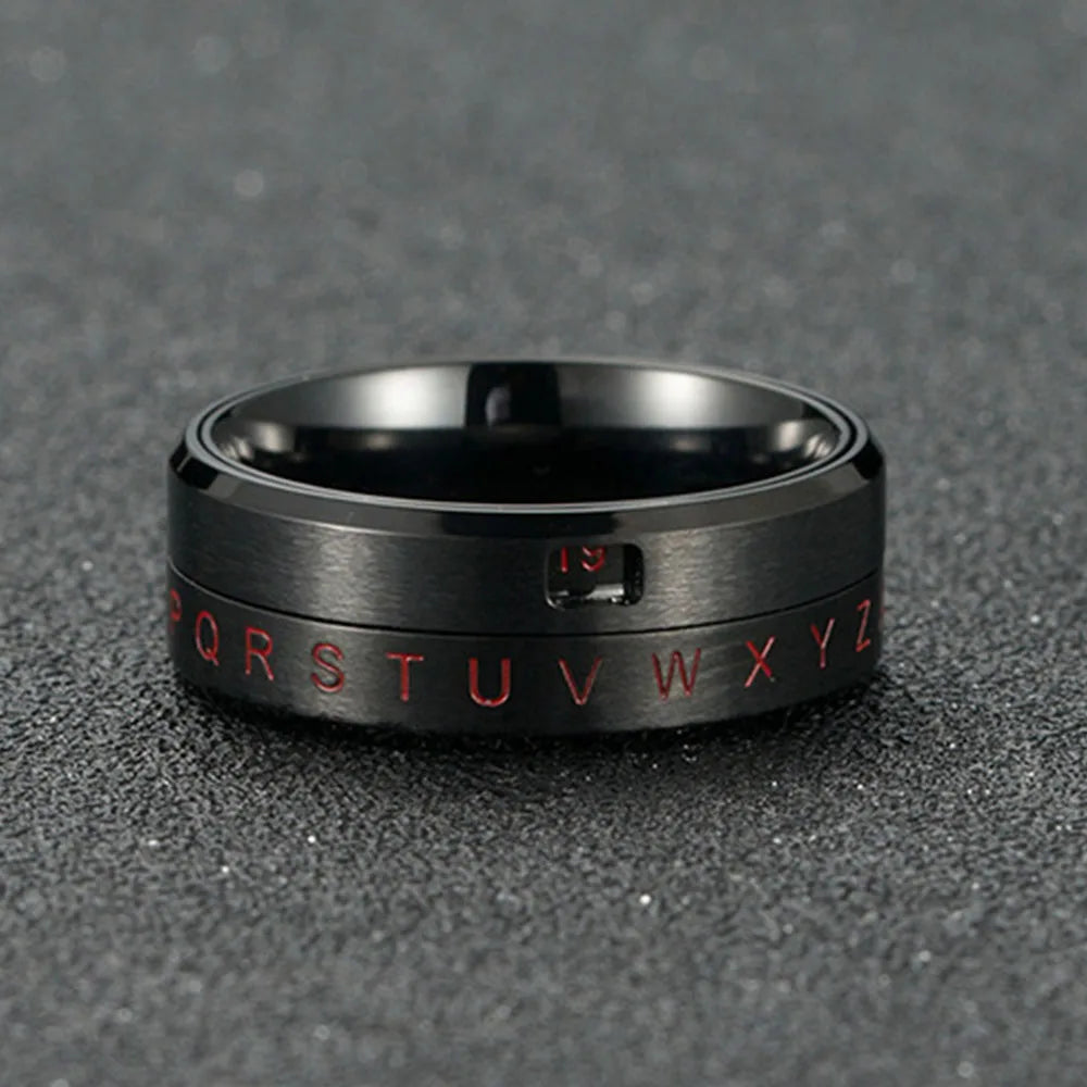 Spinning Anti-Stress Letter Band Ring black