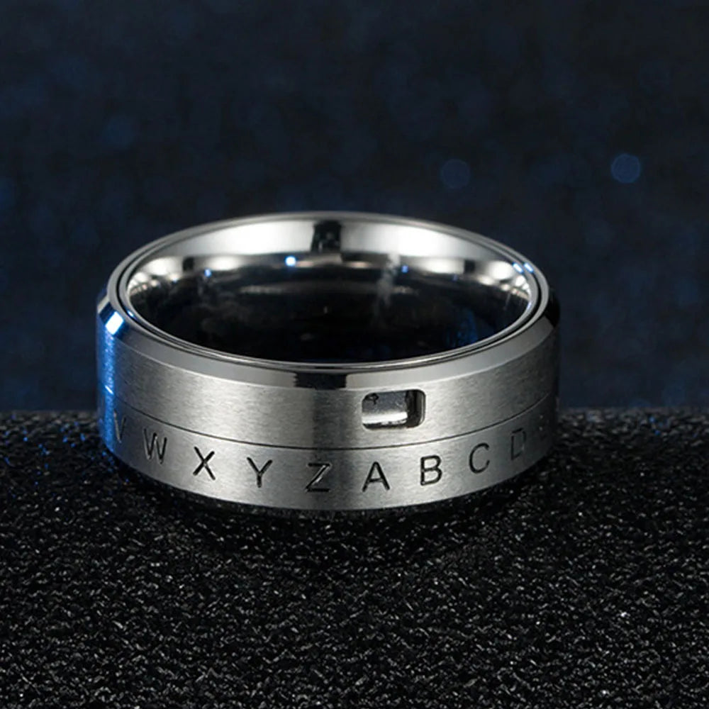 Spinning Anti-Stress Letter Band Ring silver