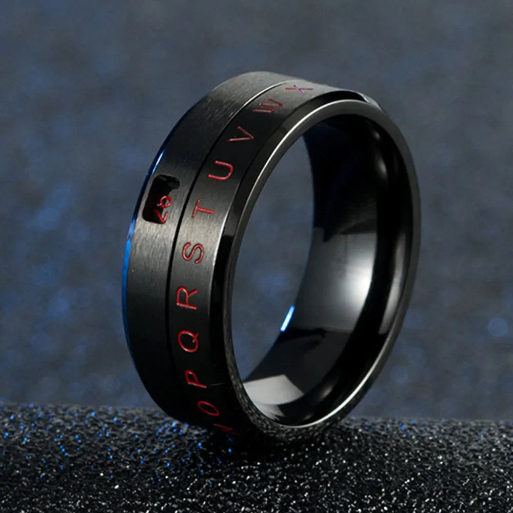 Spinning Anti-Stress Letter Band Ring black