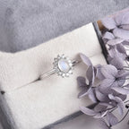 Oval Band Moonstone and Zircon Ring