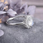 Oval Band Moonstone and Zircon Ring