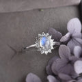 Oval Band Moonstone and Zircon Ring