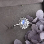 Oval Band Moonstone and Zircon Ring