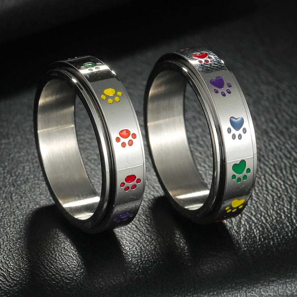 Spinning Anti-Stress Ring with Hearts or Paws paws