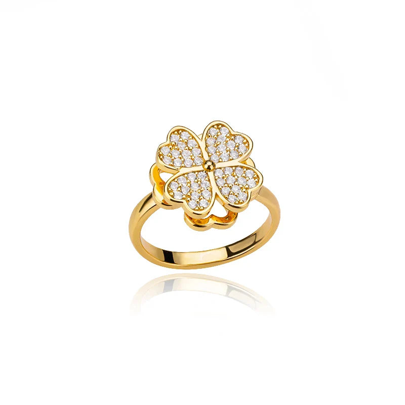 Anti-Stress Ring Rotating Four-Leaf Clover Gold