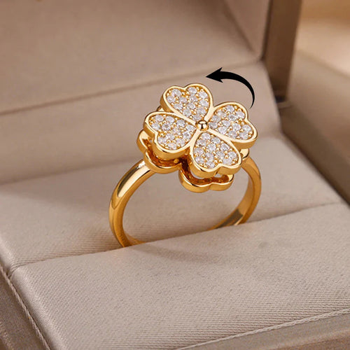 Anti-Stress Ring Rotating Four-Leaf Clover Gold