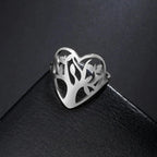 Women's Tree of Life Ring Heart Band Silver